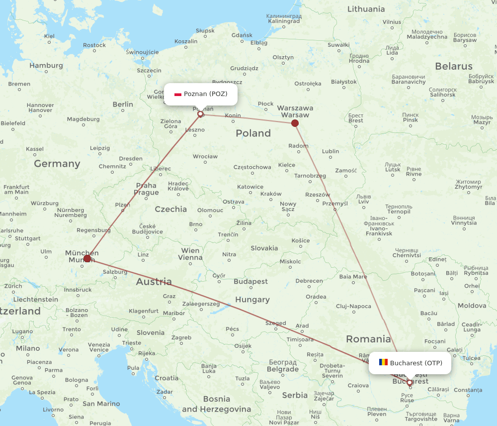 POZ-OTP flight routes