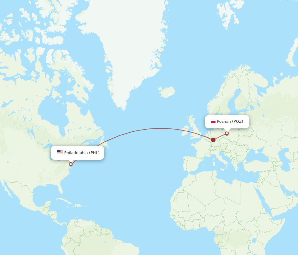 POZ-PHL flight routes