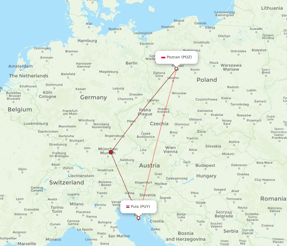 POZ-PUY flight routes