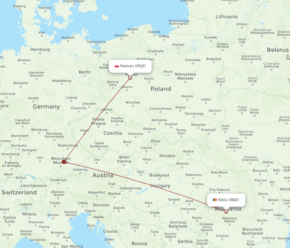 POZ-SBZ flight routes