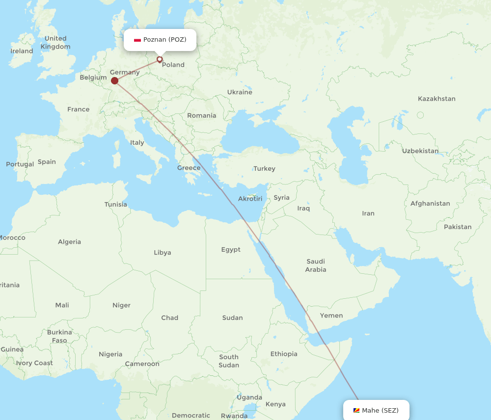 POZ to SEZ flights and routes map