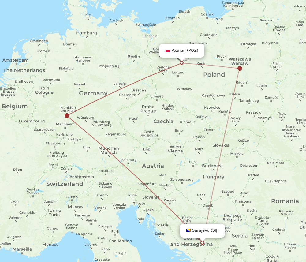POZ-SJJ flight routes