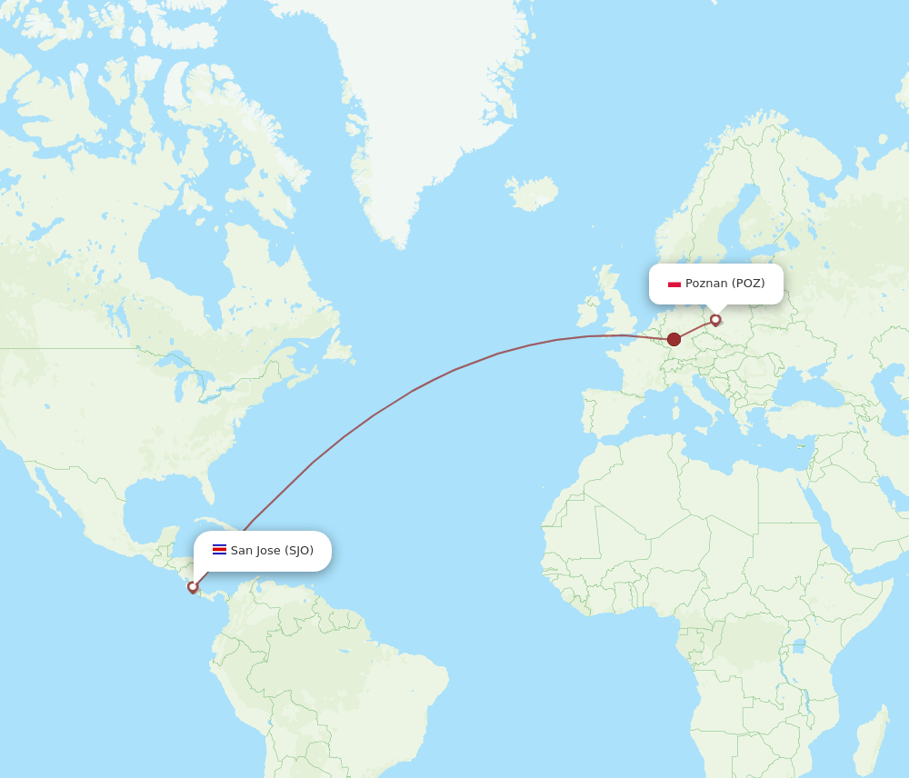 POZ-SJO flight routes