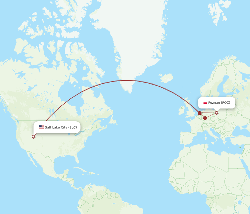 POZ-SLC flight routes