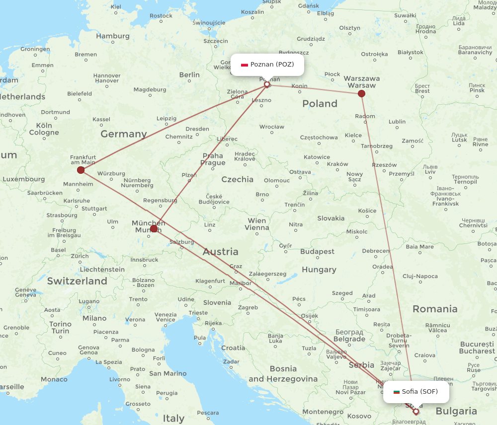 POZ-SOF flight routes