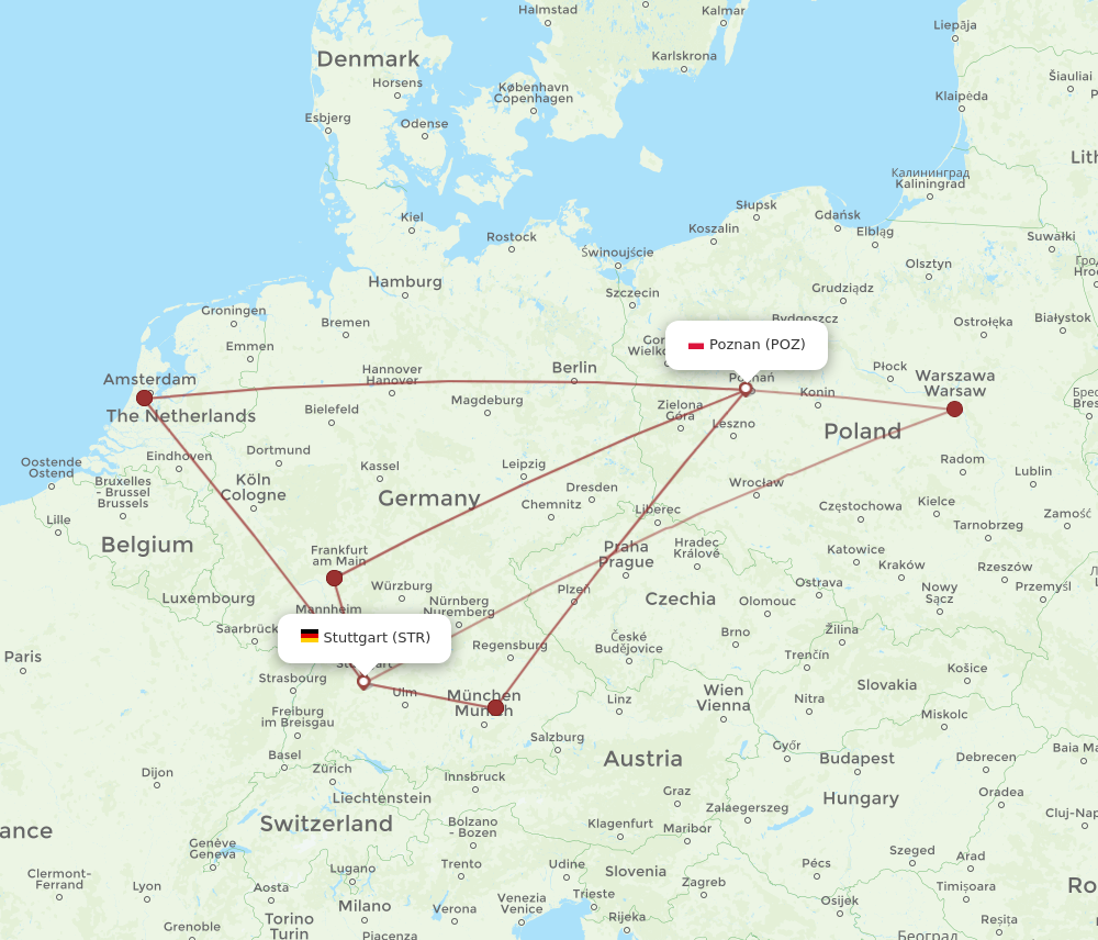 POZ to STR flights and routes map