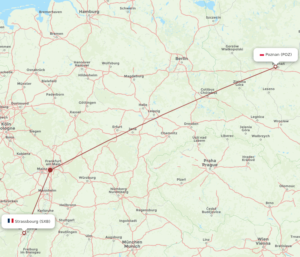 POZ to SXB flights and routes map