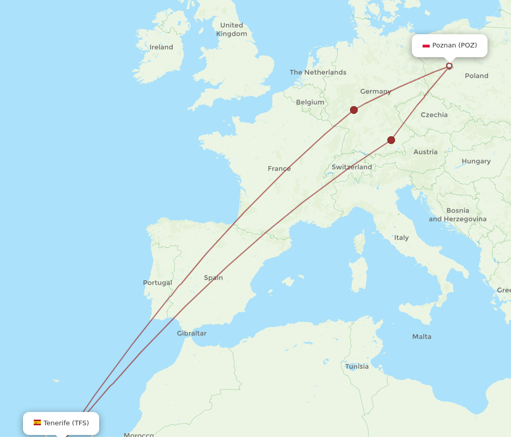 POZ-TFS flight routes