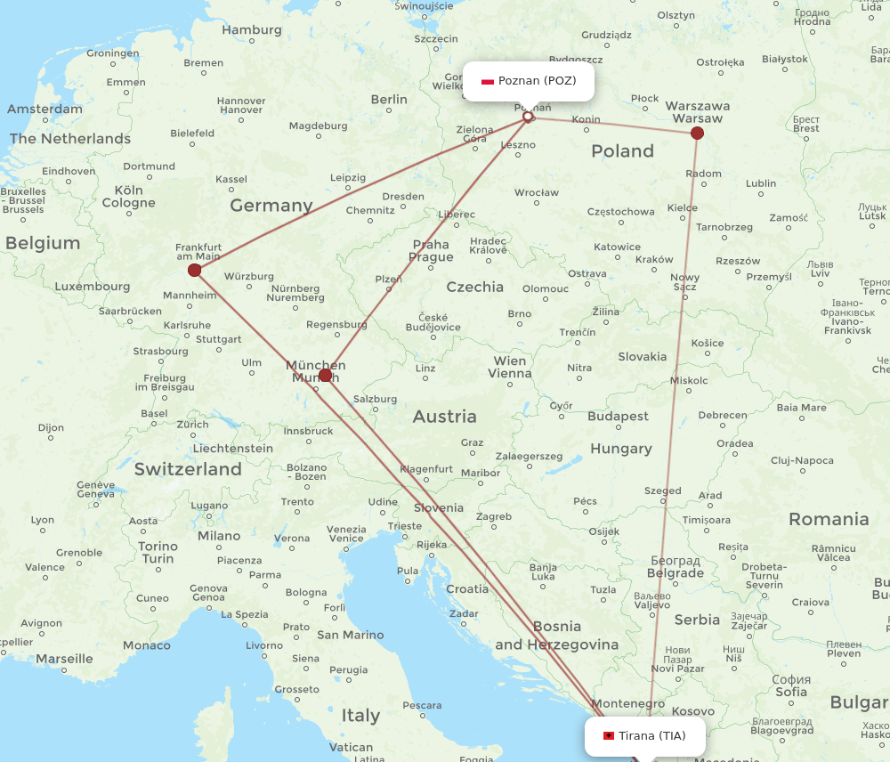 POZ-TIA flight routes