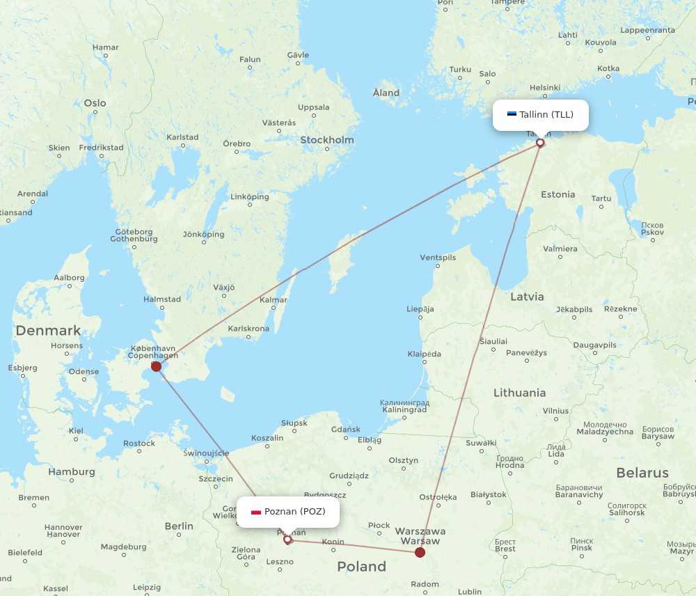 POZ-TLL flight routes