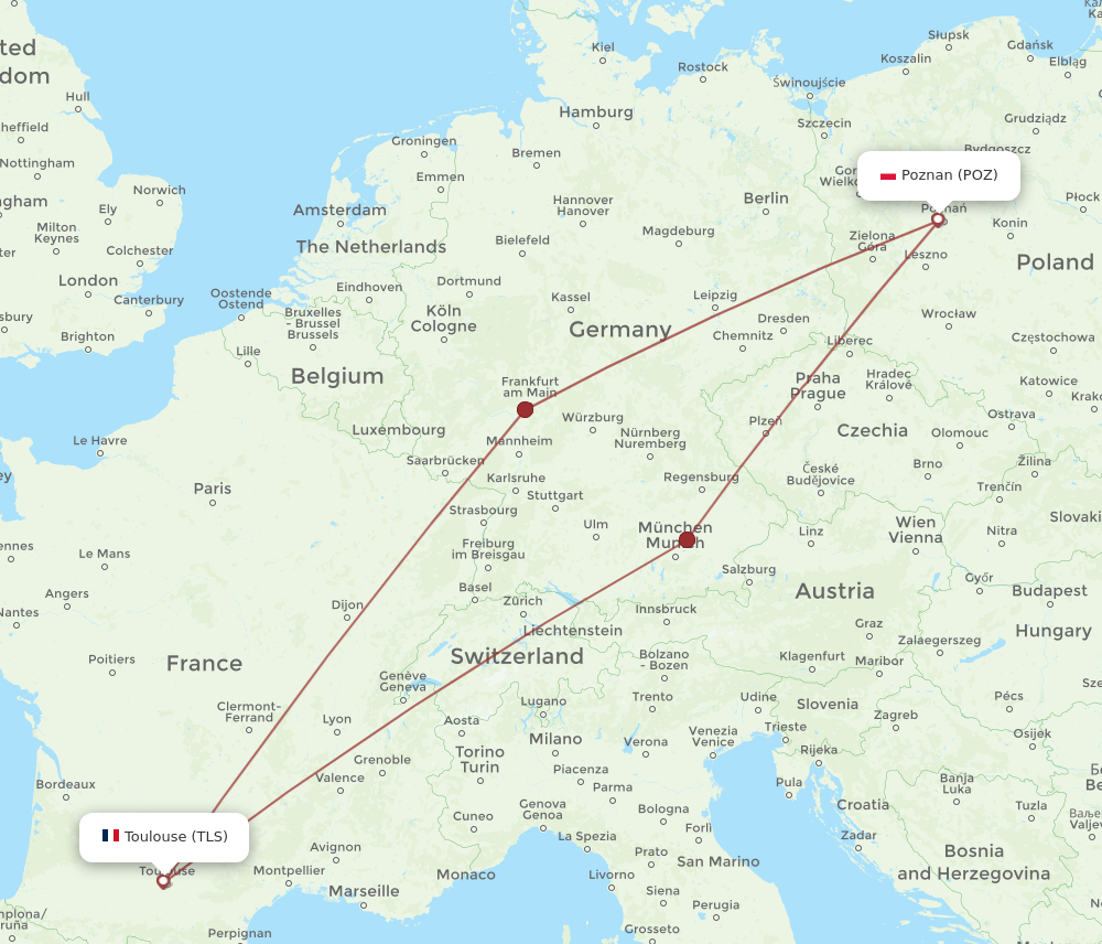 POZ to TLS flights and routes map