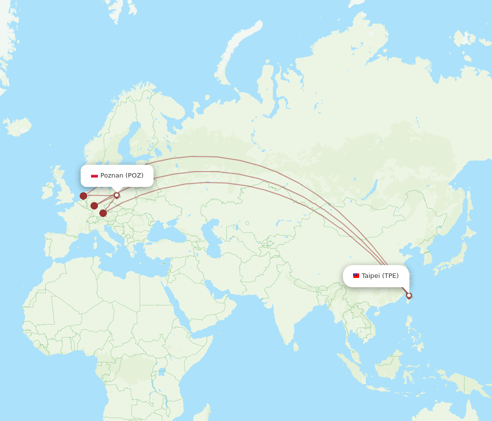 POZ to TPE flights and routes map