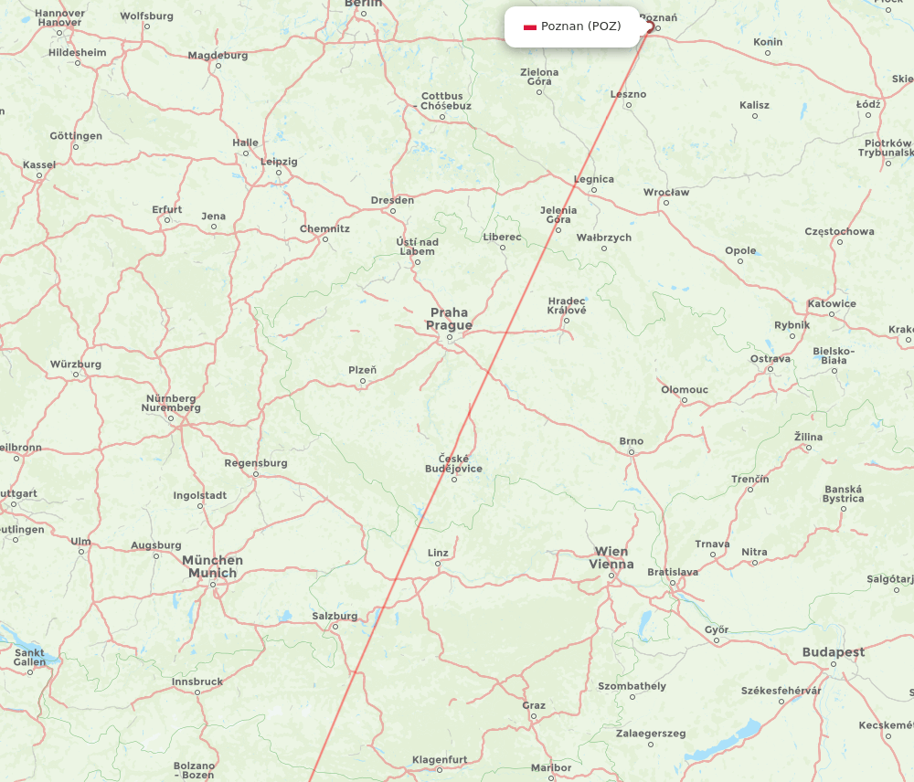 Poznan - Venice route map and flight paths