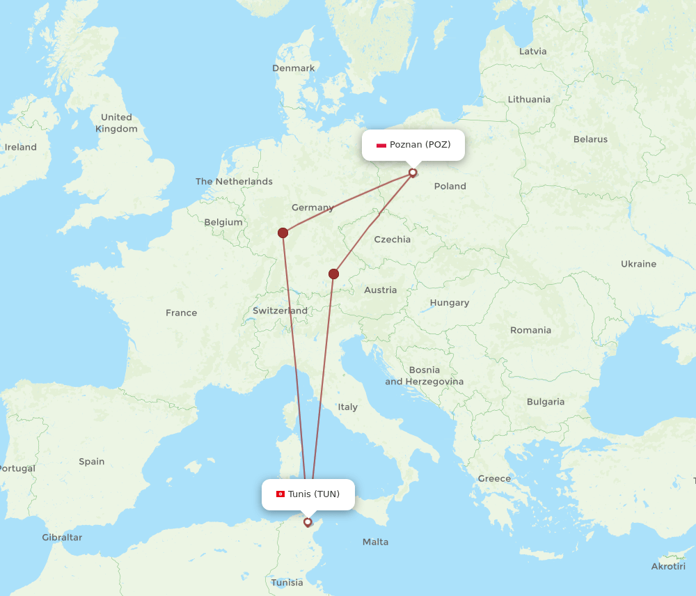 POZ-TUN flight routes