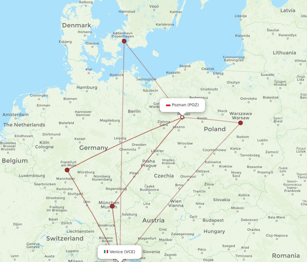 POZ-VCE flight routes