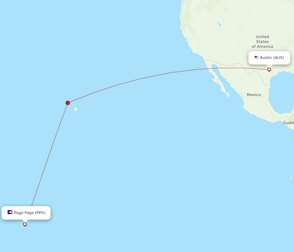 Pago Pago - Austin route map and flight paths