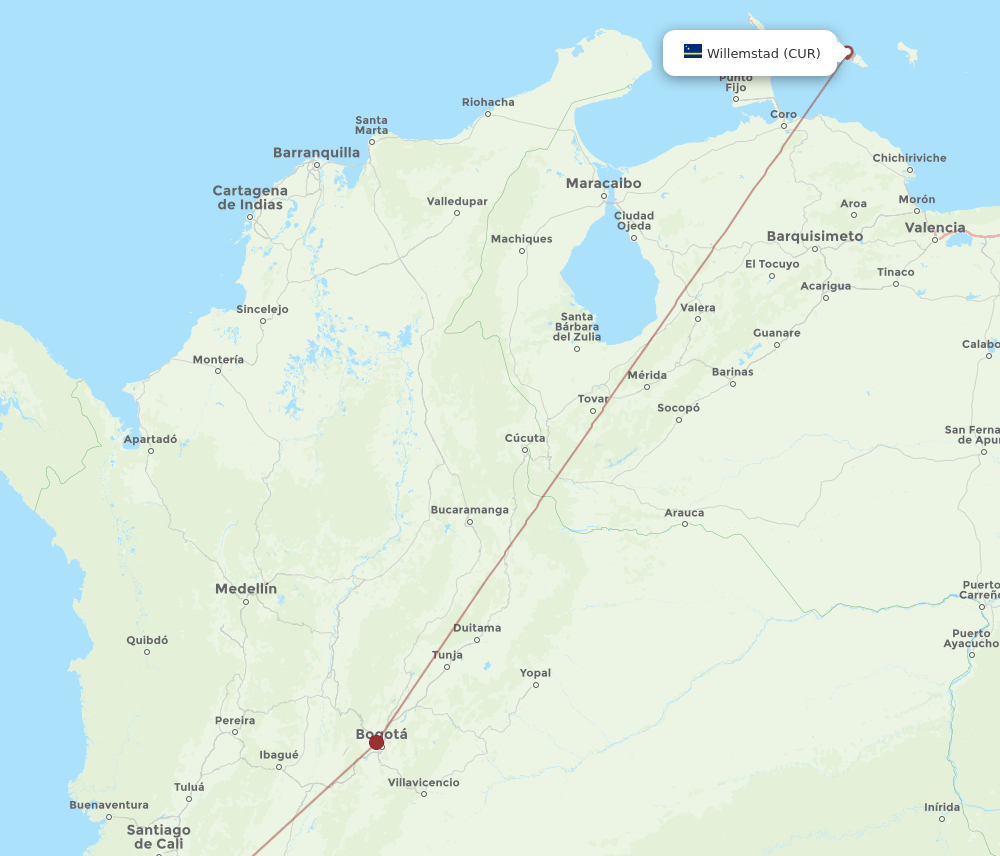 Curacao - Popayan route map and flight paths