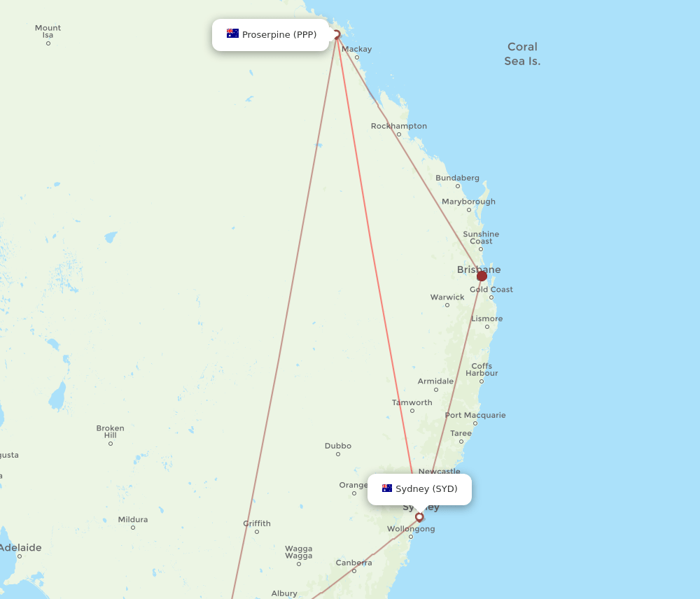 PPP-SYD flight routes