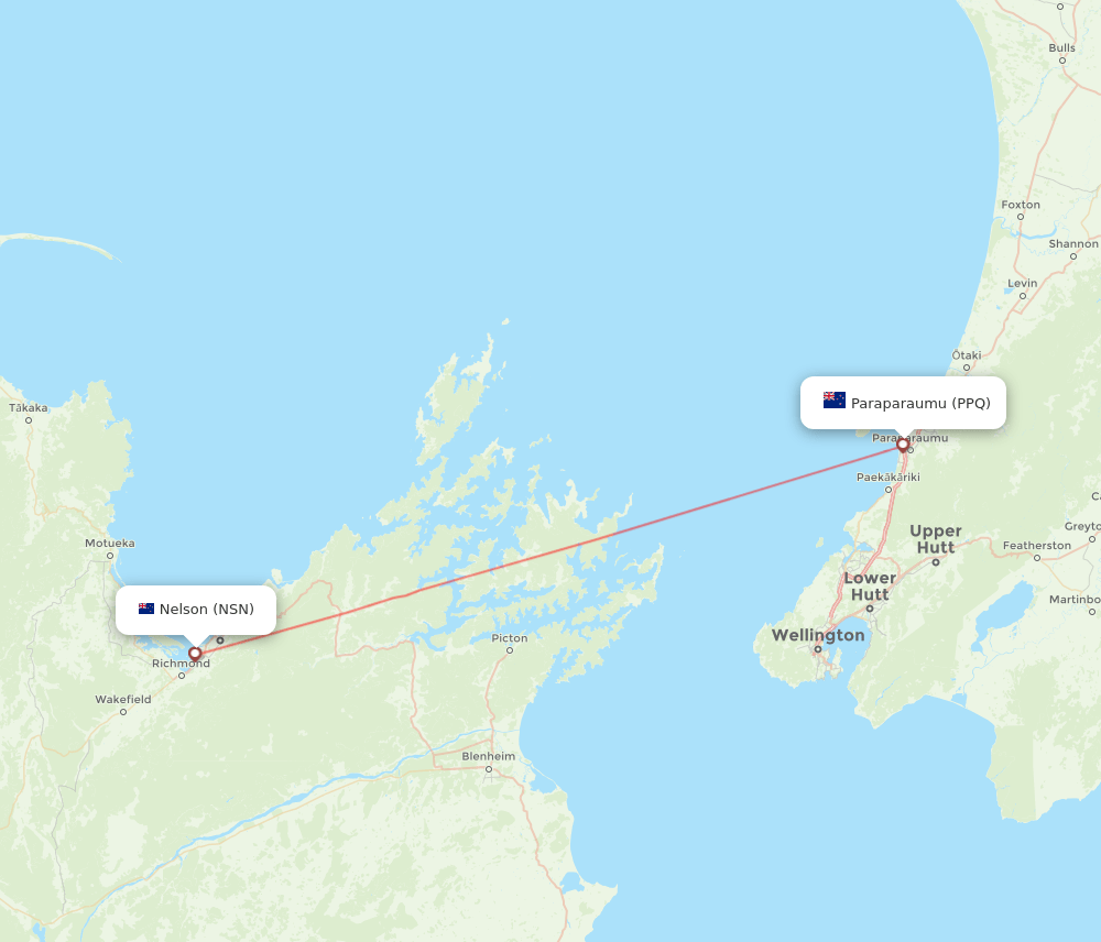 Paraparaumu - Nelson route map and flight paths