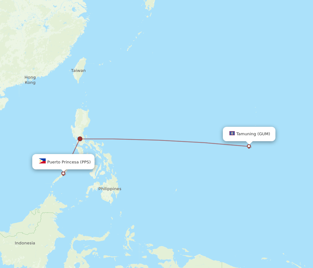 PPS to GUM flights and routes map