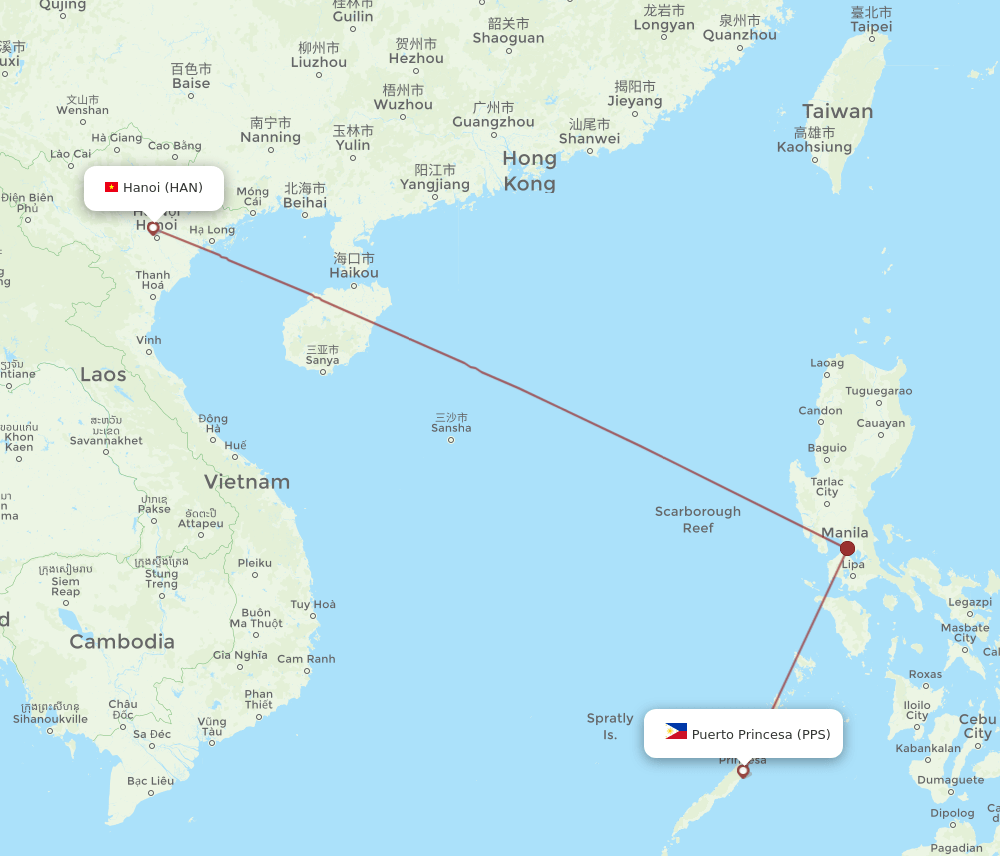 PPS to HAN flights and routes map