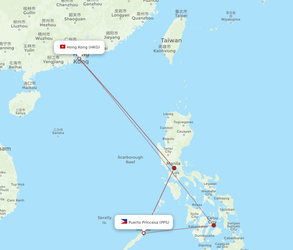 PPS to HKG flights and routes map