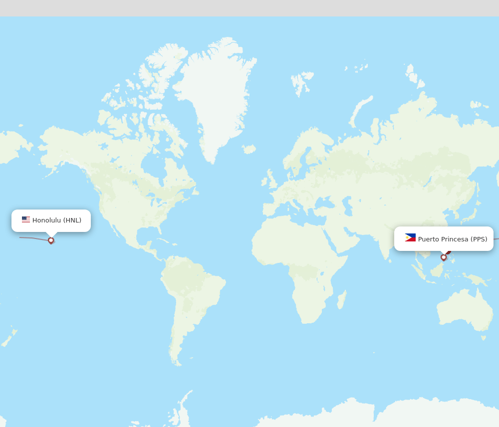 Honolulu - Puerto Princesa route map and flight paths