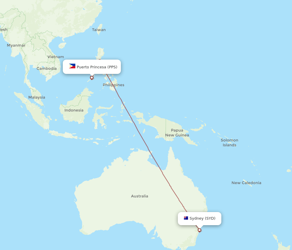 PPS-SYD flight routes