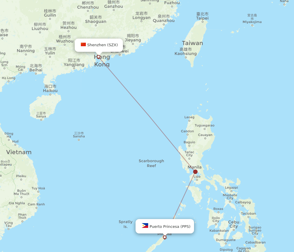 PPS-SZX flight routes