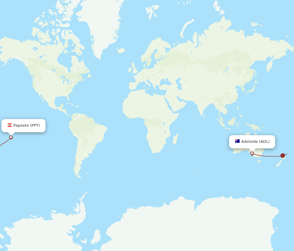 Adelaide - Papeete route map and flight paths