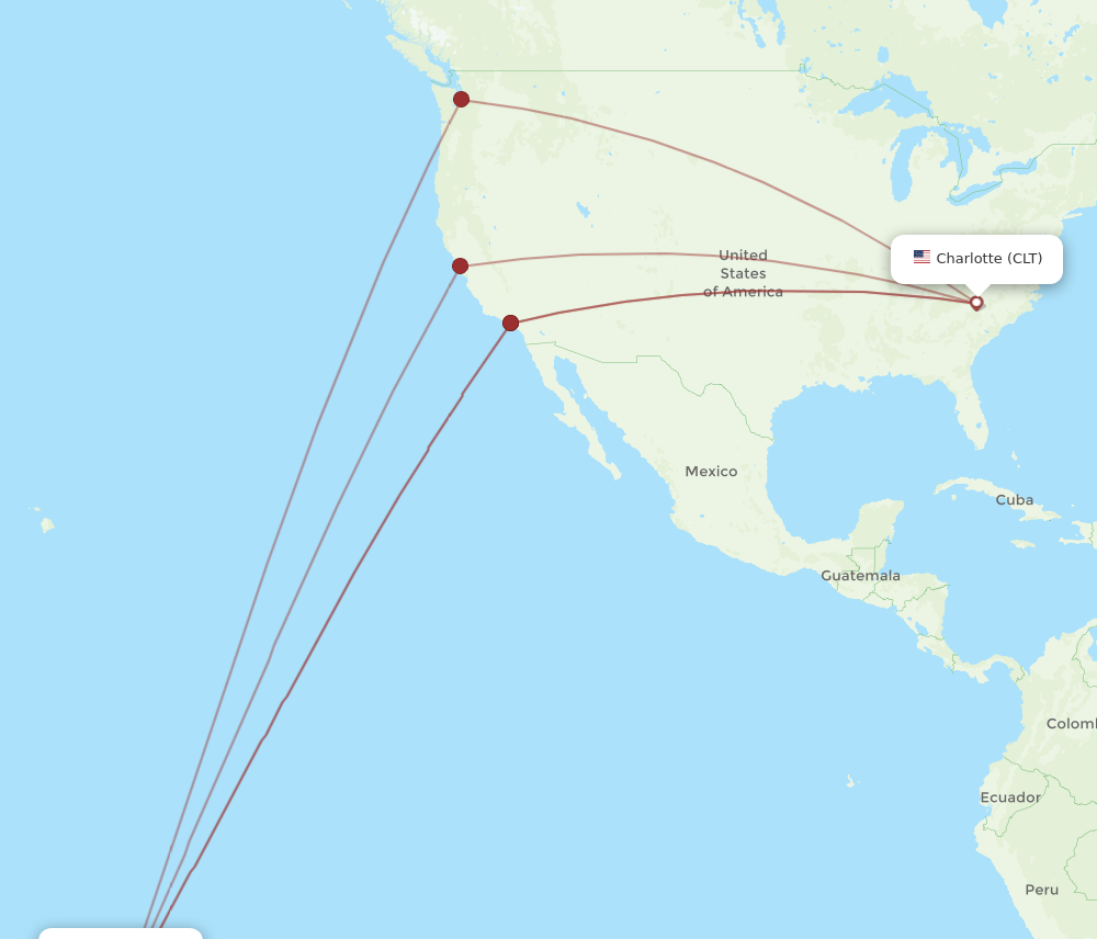 PPT to CLT flights and routes map