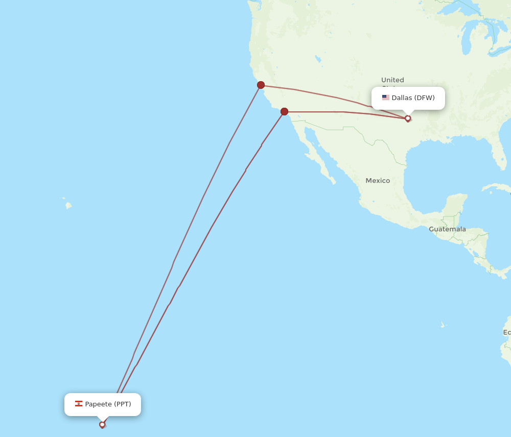 PPT-DFW flight routes
