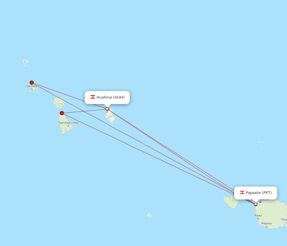 PPT to HUH flights and routes map