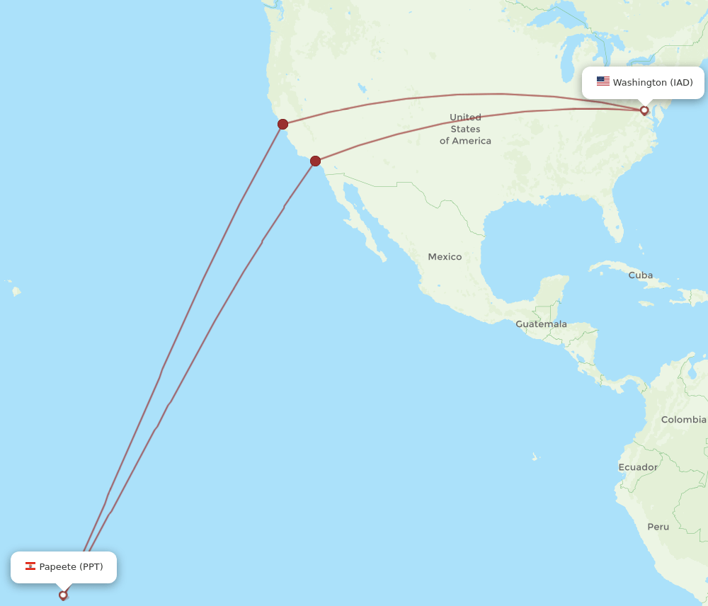 PPT-IAD flight routes