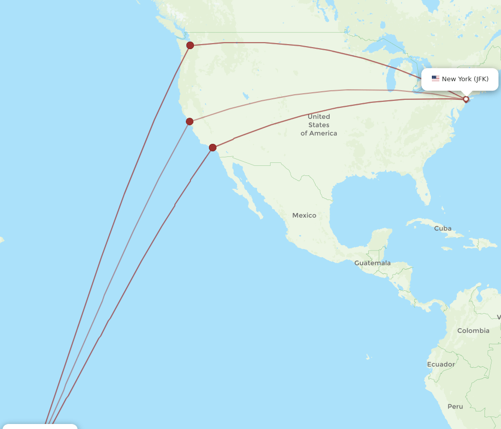 PPT-JFK flight routes