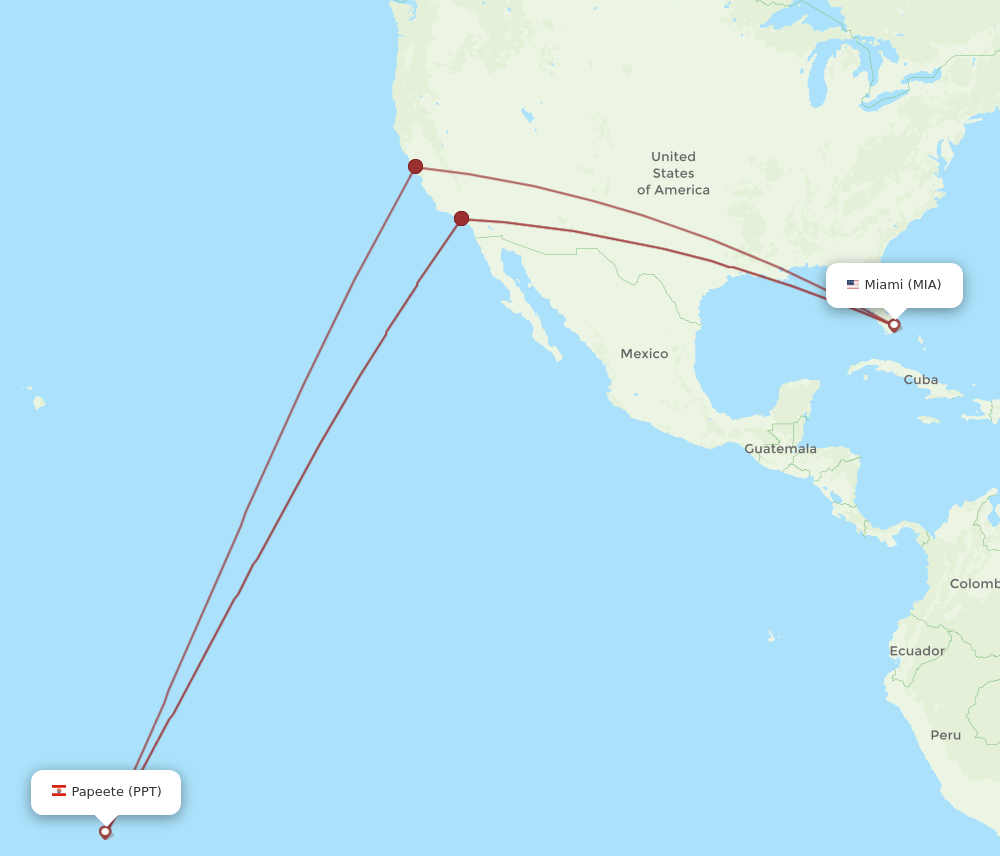 PPT-MIA flight routes