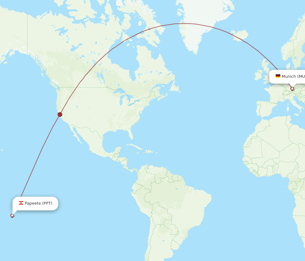Munich - Papeete route map and flight paths