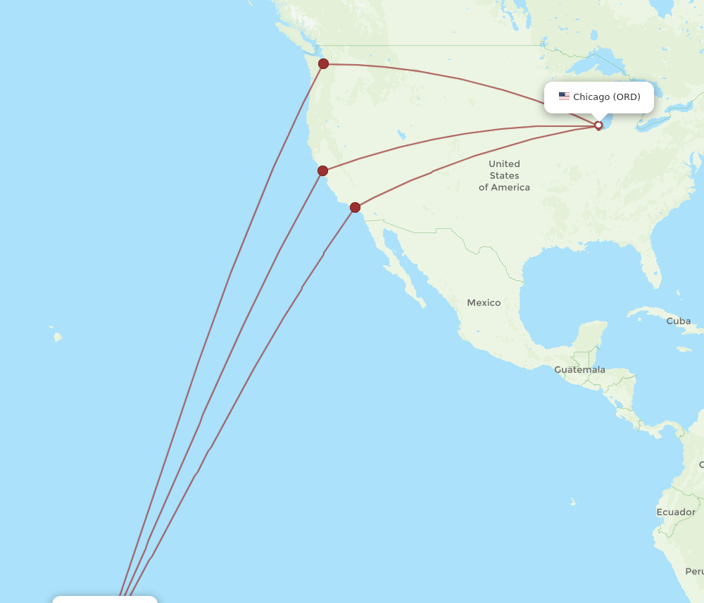 PPT to ORD flights and routes map