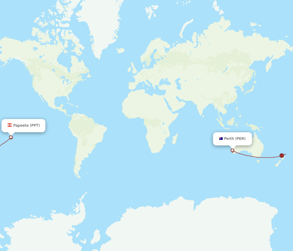 Perth - Papeete route map and flight paths