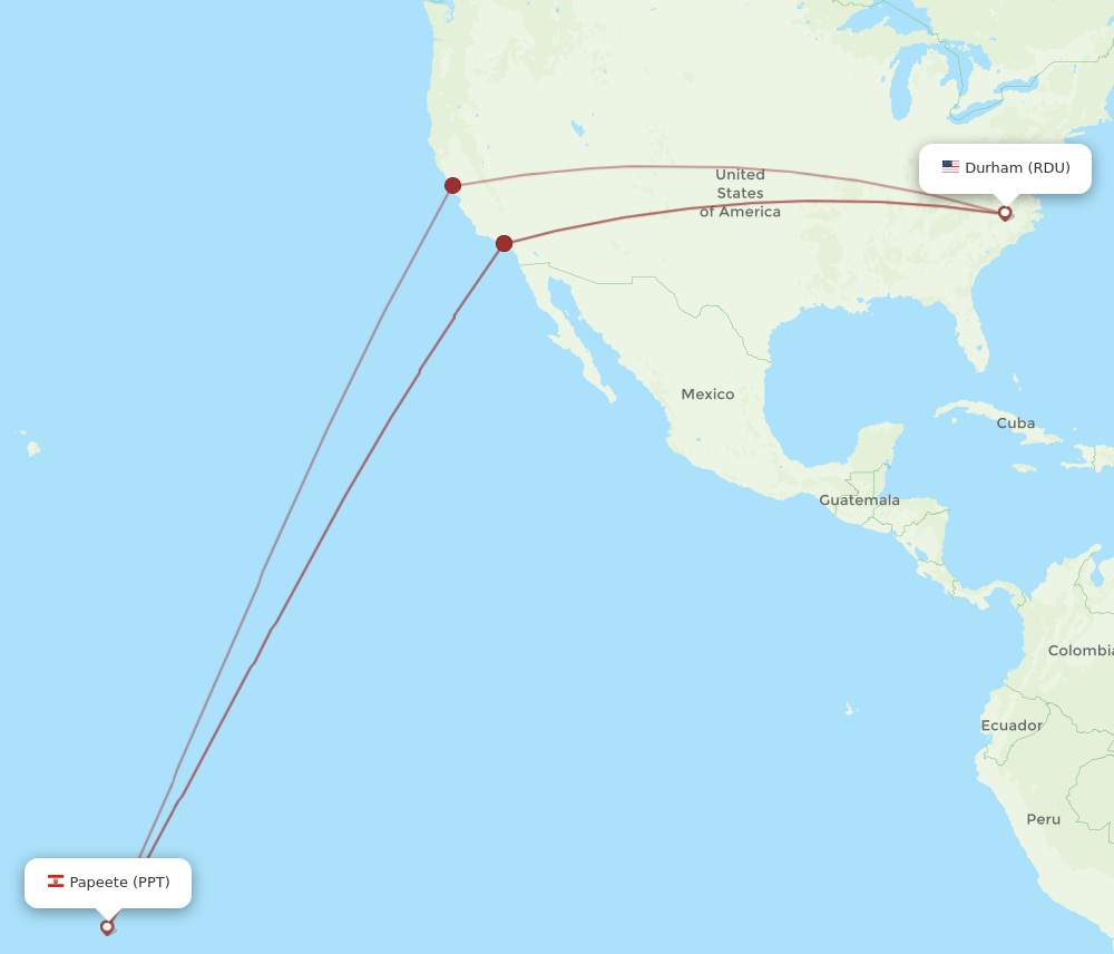 PPT-RDU flight routes