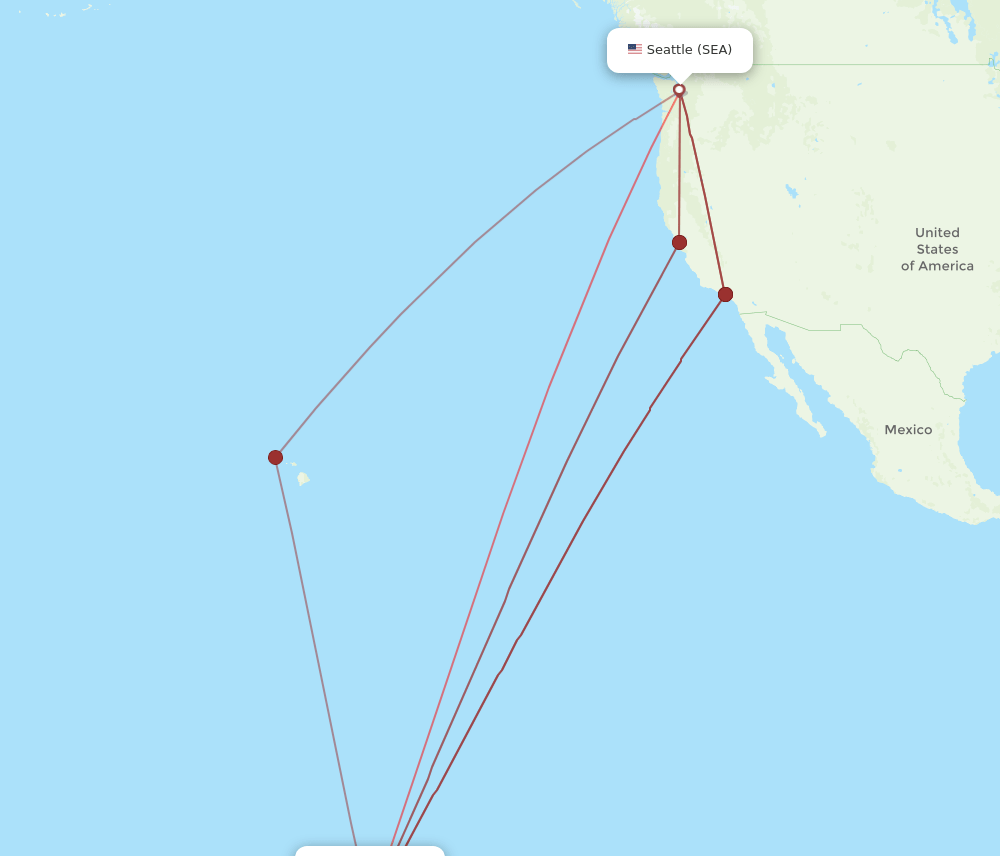 PPT to SEA flights and routes map