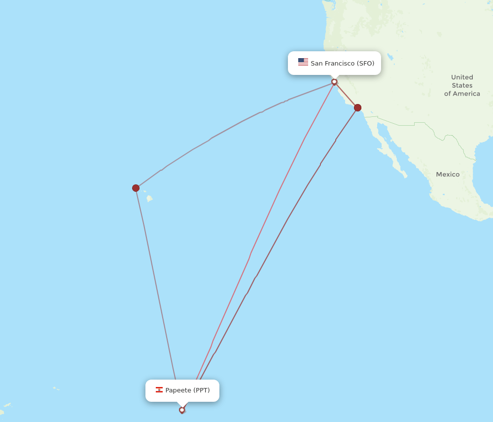 PPT to SFO flights and routes map