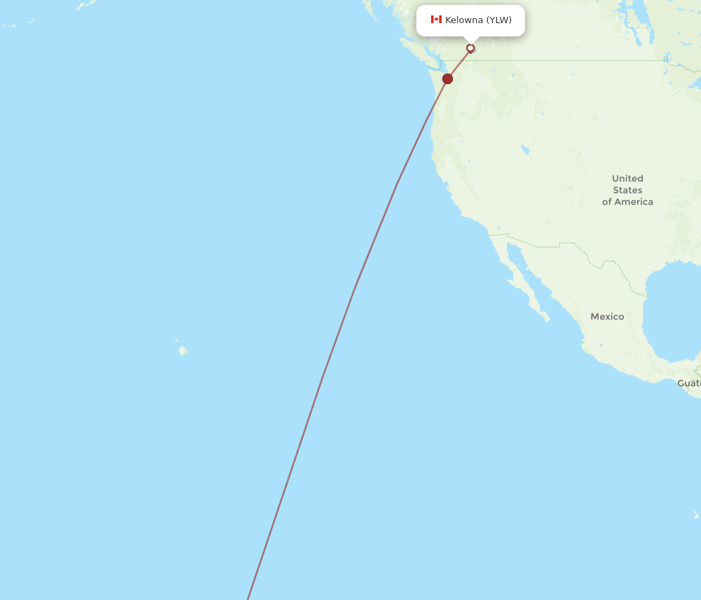 Kelowna - Papeete route map and flight paths