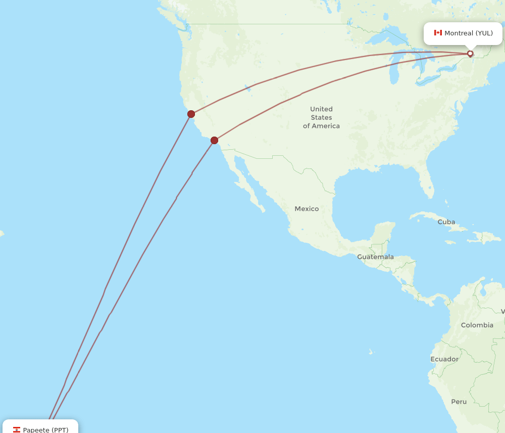 PPT-YUL flight routes