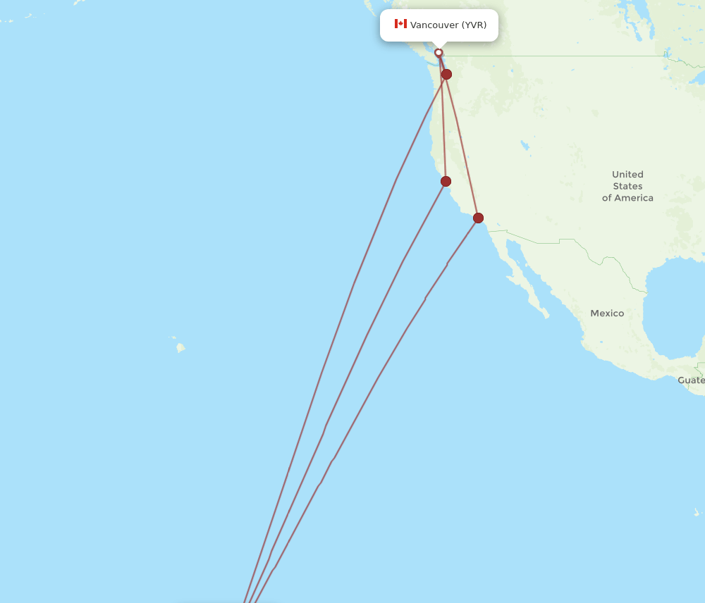 Vancouver - Papeete route map and flight paths