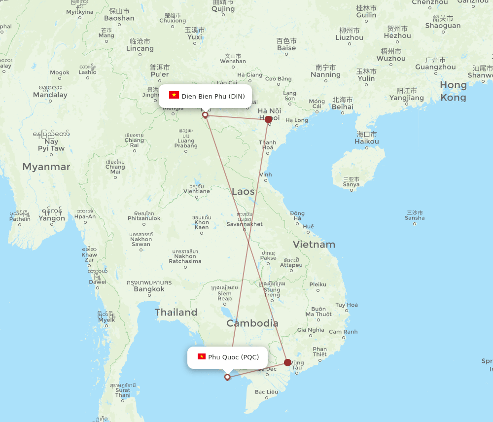 PQC to DIN flights and routes map