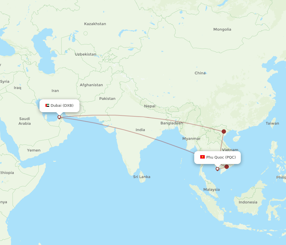 PQC-DXB flight routes