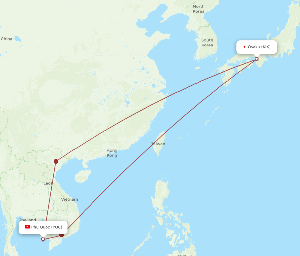 PQC to KIX flights and routes map