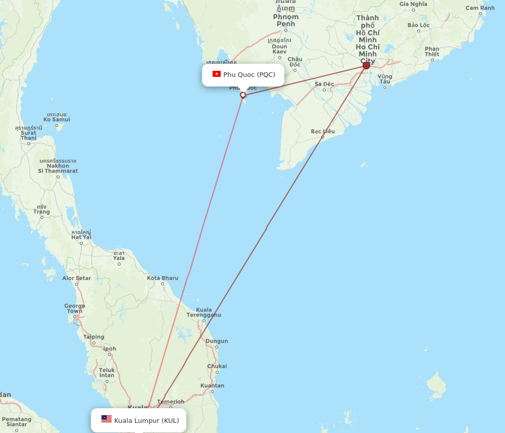 PQC to KUL flights and routes map