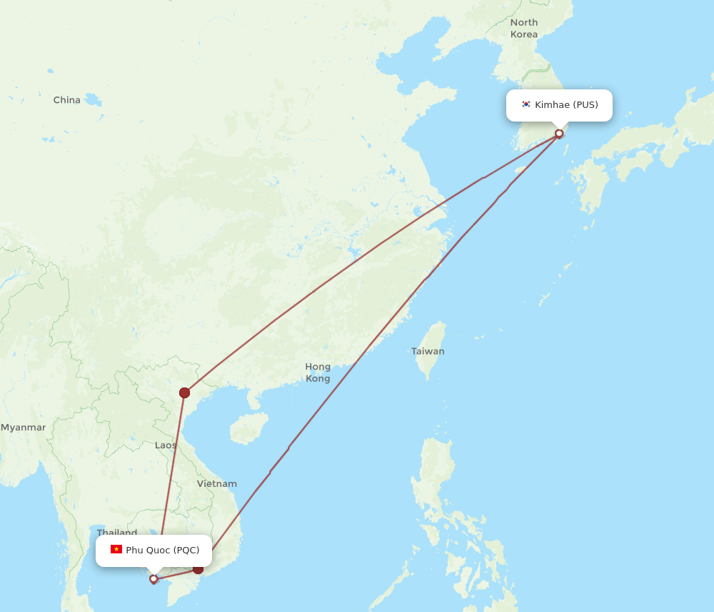 PQC to PUS flights and routes map